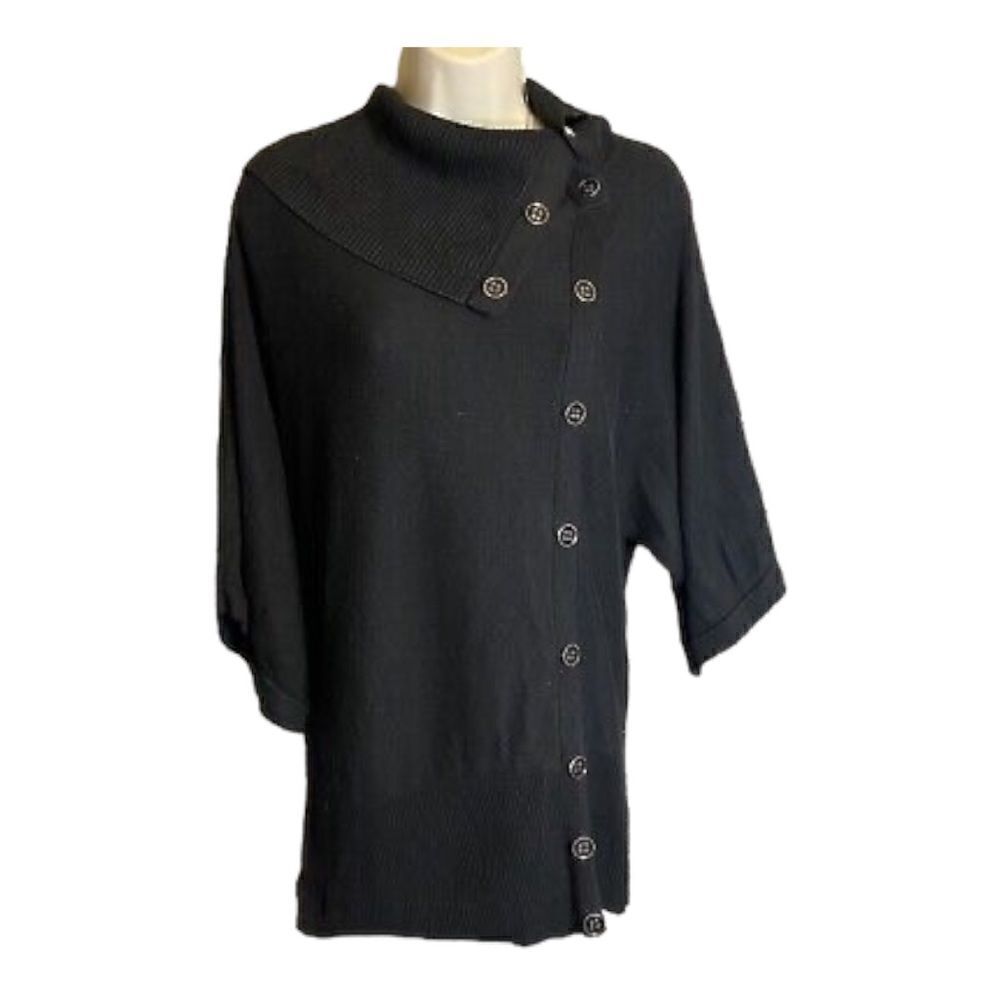 White House Black Market | WHBM Black Cowl Neck Button Short Sleeve Sweater | S